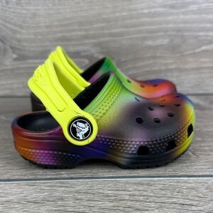 Crocs Iconic Comfort Toddler Girl Sz 5 Tie Dye Ombre Slip On Clogs Sandals